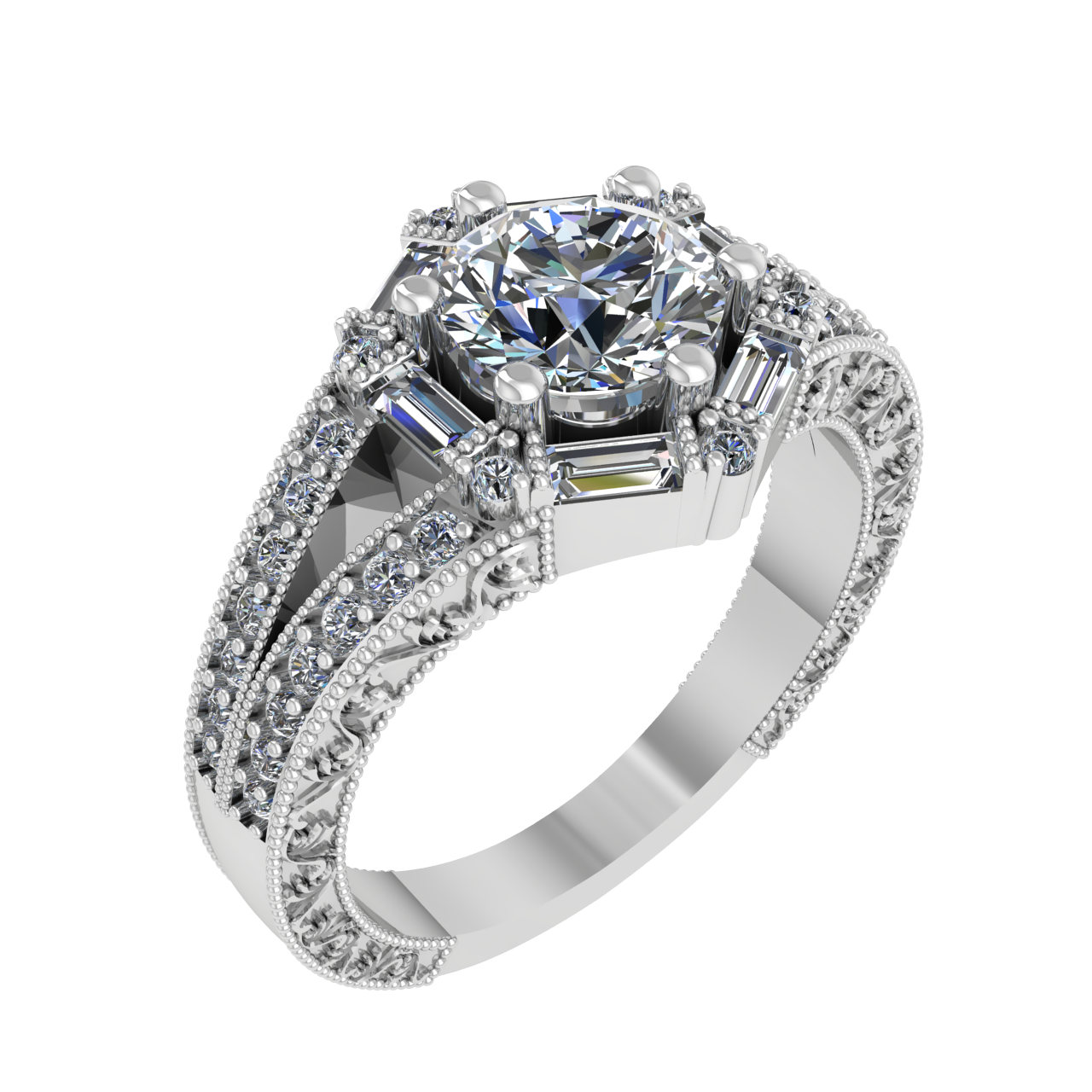 HALO DESIGNER SPLIT SHANK HEXAGON 6.50mm ROUND ENGAGEMENT RING